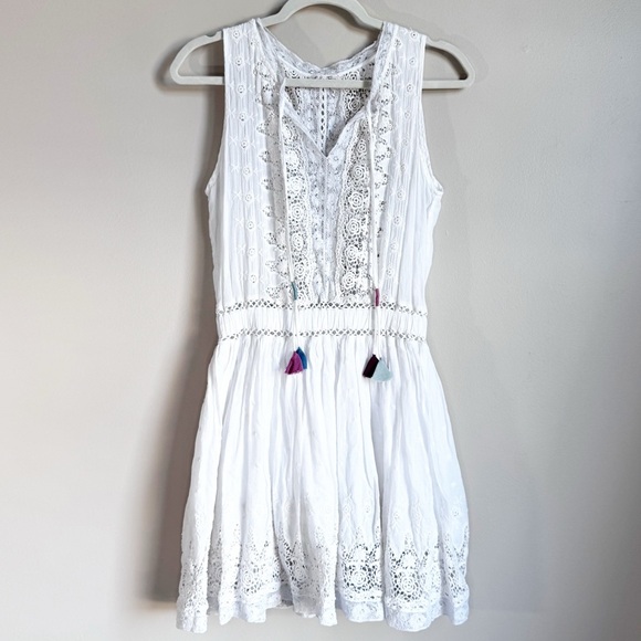 LoveShackFancy Dresses & Skirts - LoveShackFancy White Crochet Tassels 100% cotton V Neckline Eyelet Small